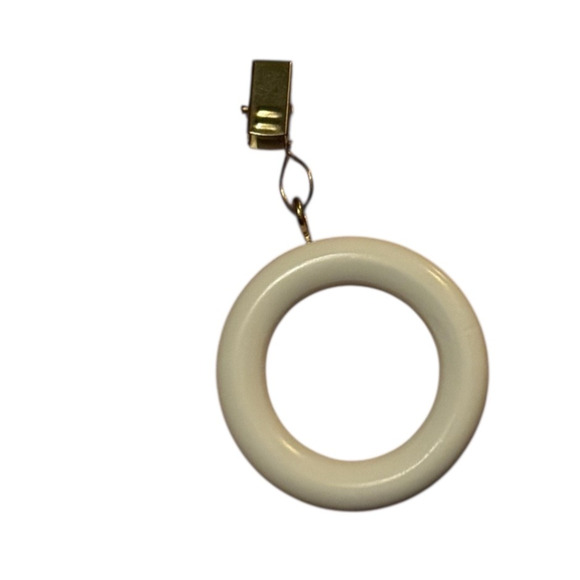 Vintage Curtain Rod Rings w/ Clips Lot of 12 White Wood Look Drapery Hooks - Picture 3 of 3